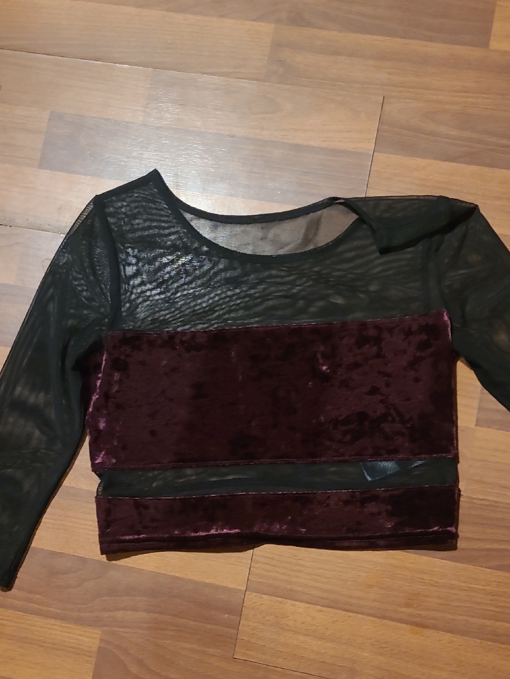 Sparkle & Fade Black Mesh & Deep Purple Velvet Crop Top